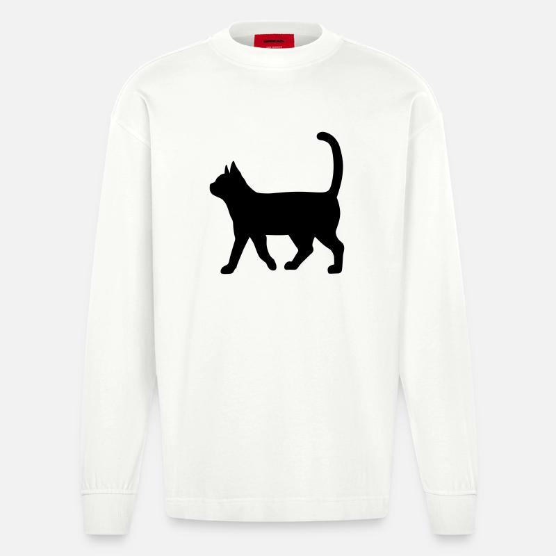 Dackel Silhouette – Klassisches Hundemotiv - Heavyweight Oversized Organic Langarmshirt Made in EU - OFF WHITE