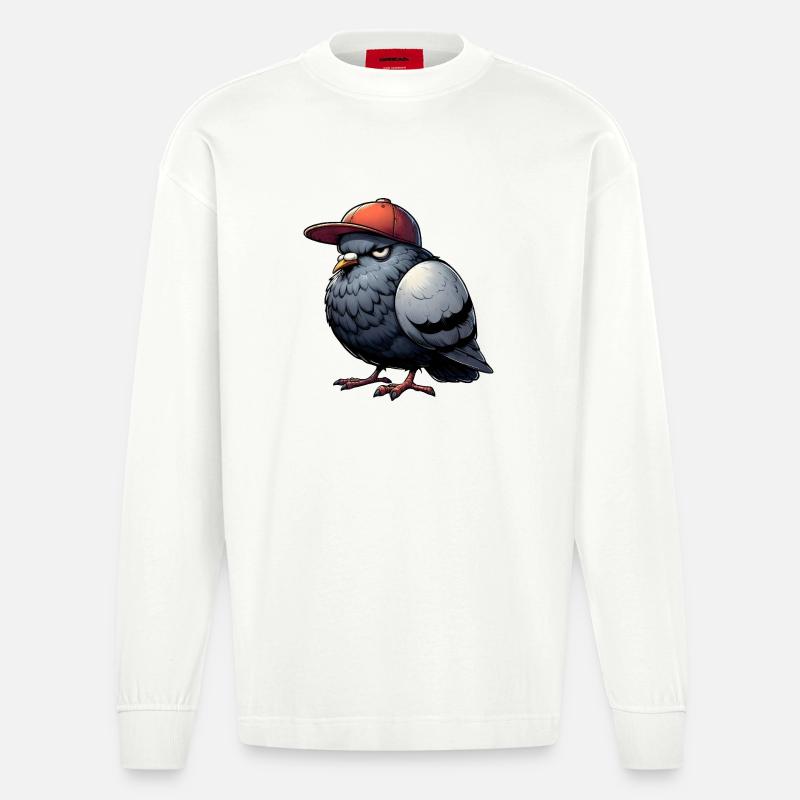 Taube Hiphop Kappe - Heavyweight Oversized Organic Langarmshirt Made in EU - OFF WHITE