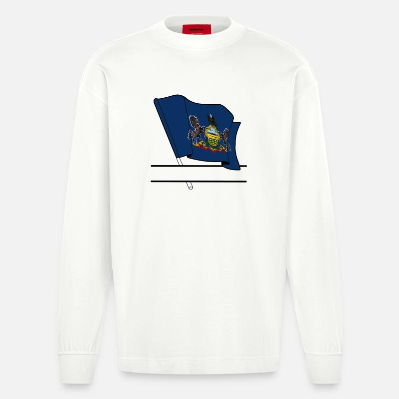 Drapeau Pennsylvanie bannière de texte - Manches longues bio épais oversize fabriqué en UE - OFF WHITE