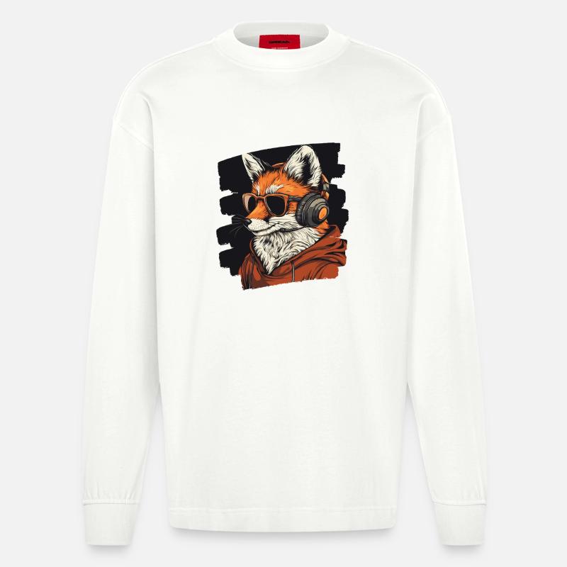 Fuchs Kopfhörer - Heavyweight Oversized Organic Langarmshirt Made in EU - OFF WHITE