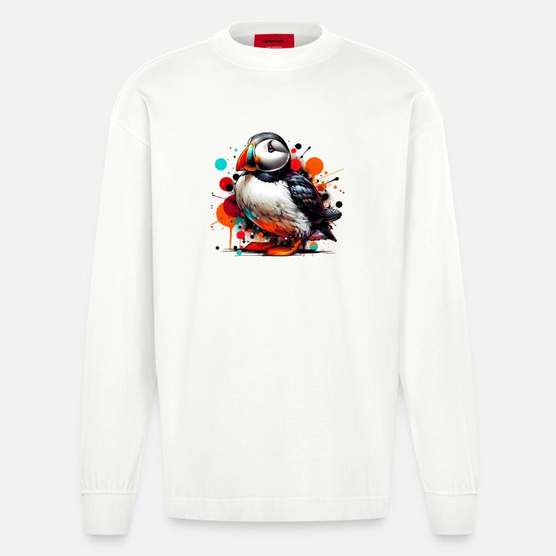 Papageitaucher - Heavyweight Oversized Organic Langarmshirt Made in EU - OFF WHITE