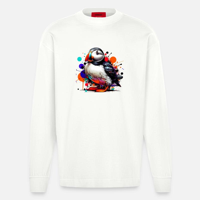 Papageitaucher - Heavyweight Oversized Organic Langarmshirt Made in EU - OFF WHITE