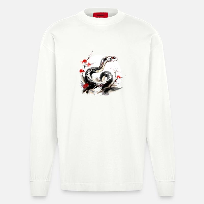 Chinesisches Sternzeichen Schlange - Heavyweight Oversized Organic Langarmshirt Made in EU - OFF WHITE