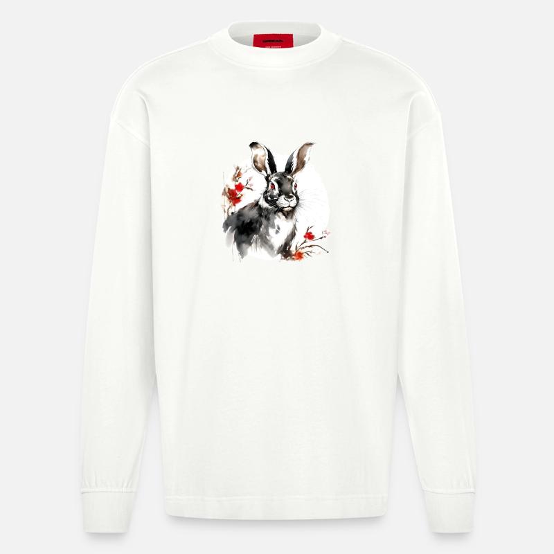 Chinesisches Sternzeichen Hase - Heavyweight Oversized Organic Langarmshirt Made in EU - OFF WHITE