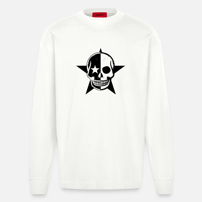 Schwarzer Schädel - Heavyweight Oversized Organic Langarmshirt Made in EU - OFF WHITE