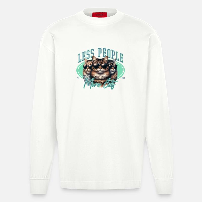 Moins de gens, plus de chats - Manches longues bio épais oversize fabriqué en UE - OFF WHITE