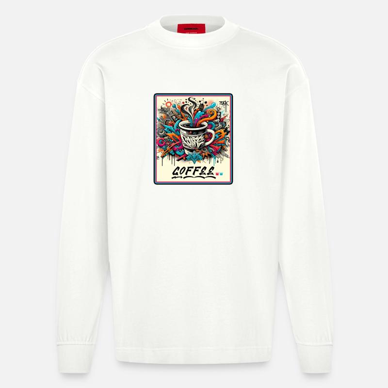 Kaffee Graffiti Explosion - Heavyweight Oversized Organic Langarmshirt Made in EU - OFF WHITE