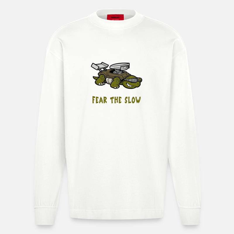 Angst vor der Langsamkeit Schildkröte - Heavyweight Oversized Organic Langarmshirt Made in EU - OFF WHITE