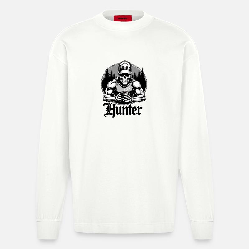 Skullyjack Design "Gothic Hunter" - Heavyweight Oversized Organic Langarmshirt Made in EU - OFF WHITE