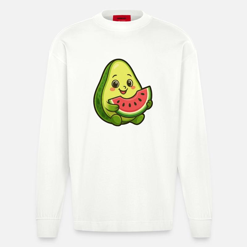 Avocado Melone Wassermelone Sommer Frucht Design - Heavyweight Oversized Organic Langarmshirt Made in EU - OFF WHITE