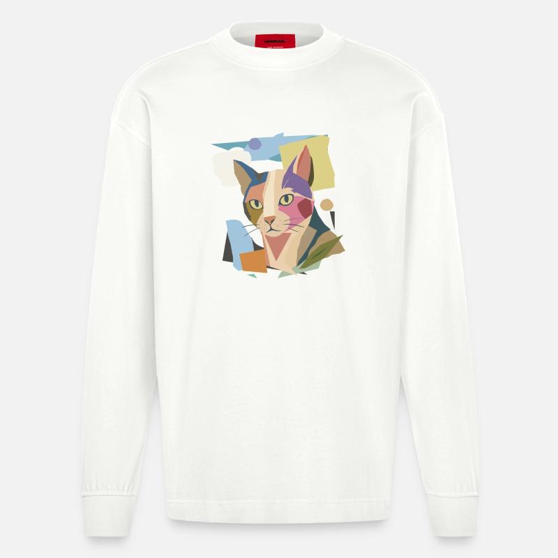 Abstrakte Katze im modernen Farbblock-Design - Heavyweight Oversized Organic Langarmshirt Made in EU - OFF WHITE