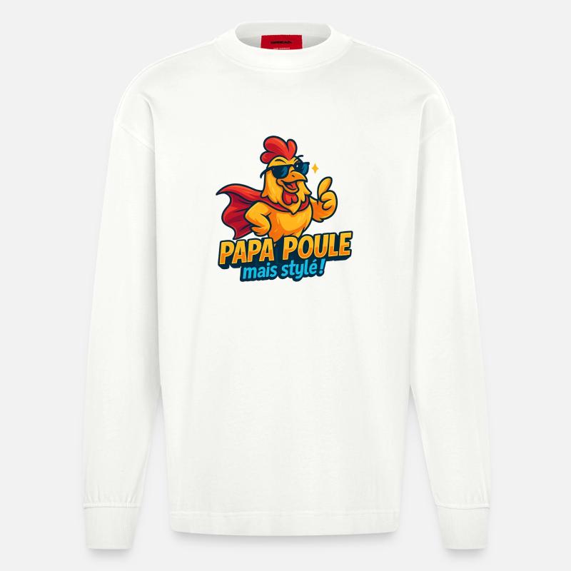 Chicken Style Mode Chic - Heavyweight Oversized Organic Langarmshirt Made in EU - OFF WHITE