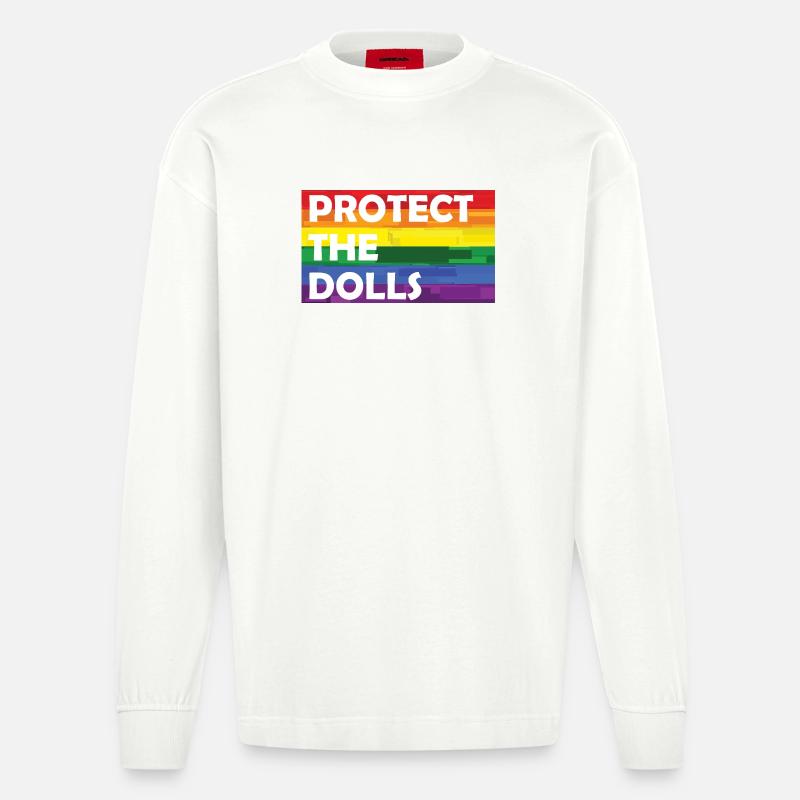 PROTECT THE DOLLS RAINBOW - Heavyweight Oversized Organic Langarmshirt Made in EU - OFF WHITE