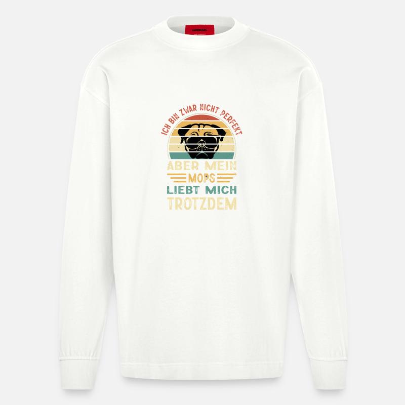 Mops Hund Hundebesitzer Geschenk Hundehalter - Heavyweight Oversized Organic Langarmshirt Made in EU - OFF WHITE