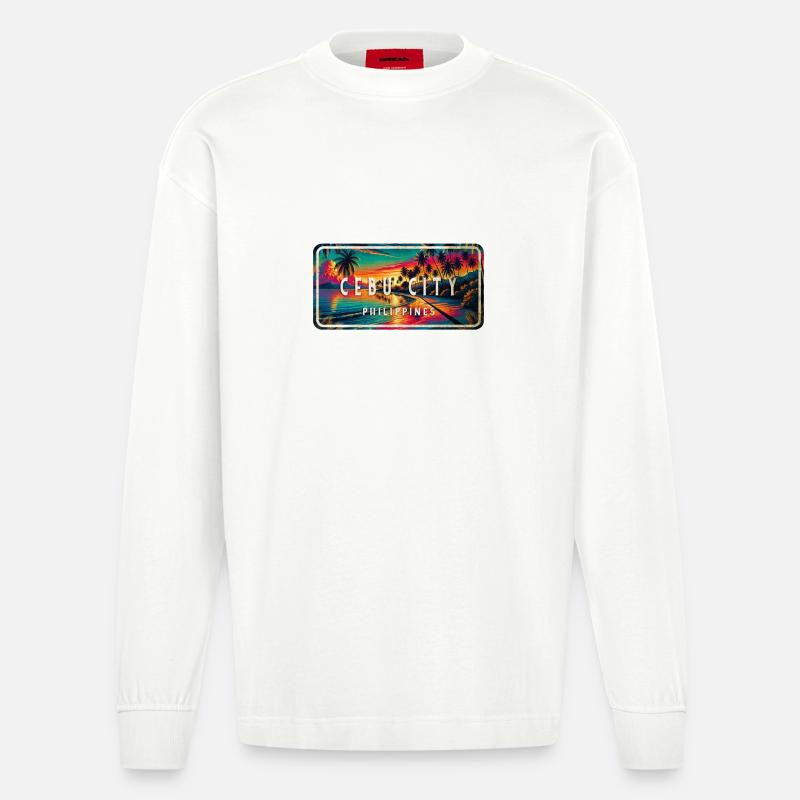 Cebu City – Panneau rétro tropical - Manches longues bio épais oversize fabriqué en UE - OFF WHITE