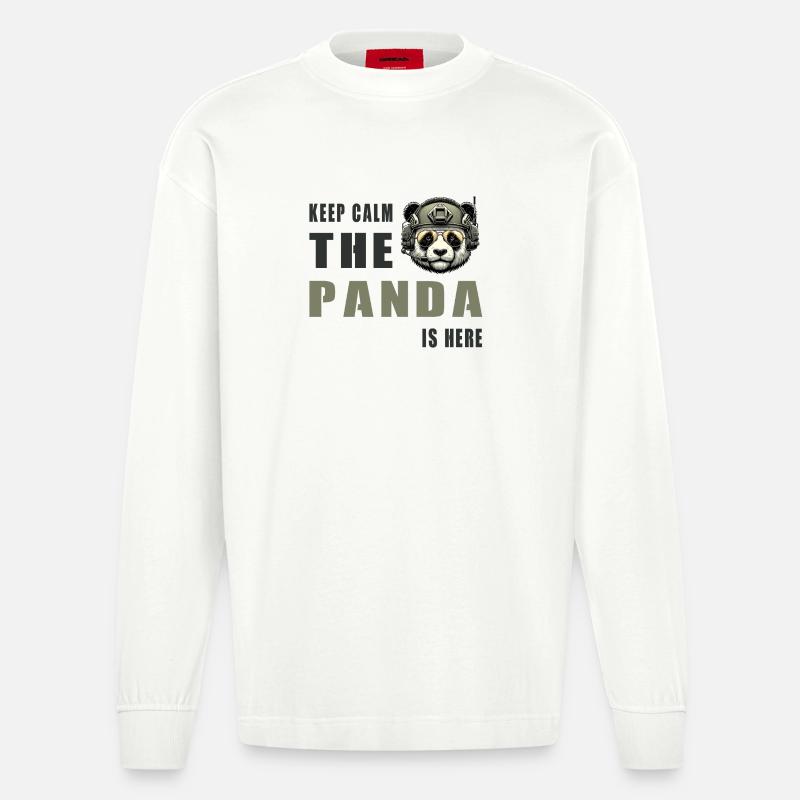 Tactical Panda – Keep Calm - Heavyweight Oversized Organic Longsleeve Shirt Made in EU - OFF WHITE
