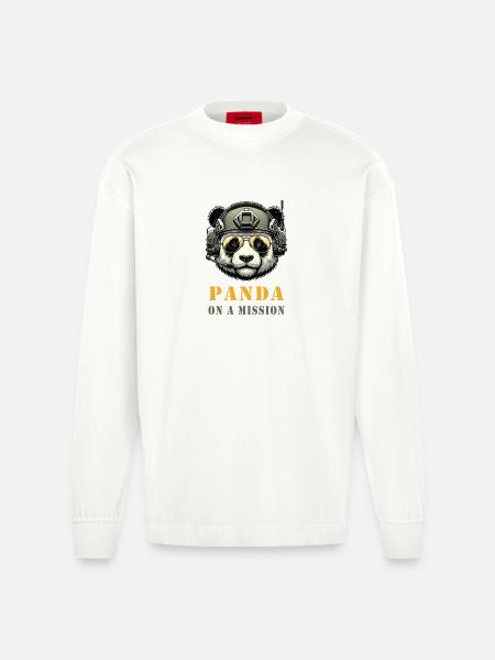 Panda in Mission / Military - Heavyweight Oversized Organic Longsleeve Shirt Made in EU - OFF WHITE