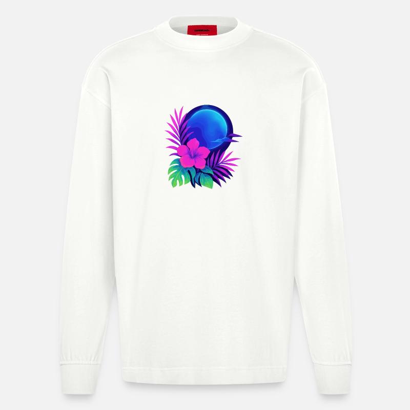 Neon Tropic Moon - Heavyweight Oversized Organic Longsleeve Shirt Made in EU - OFF WHITE