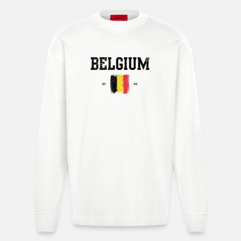 Impression d’art abstraite drapeau belge - Manches longues bio épais oversize fabriqué en UE - OFF WHITE