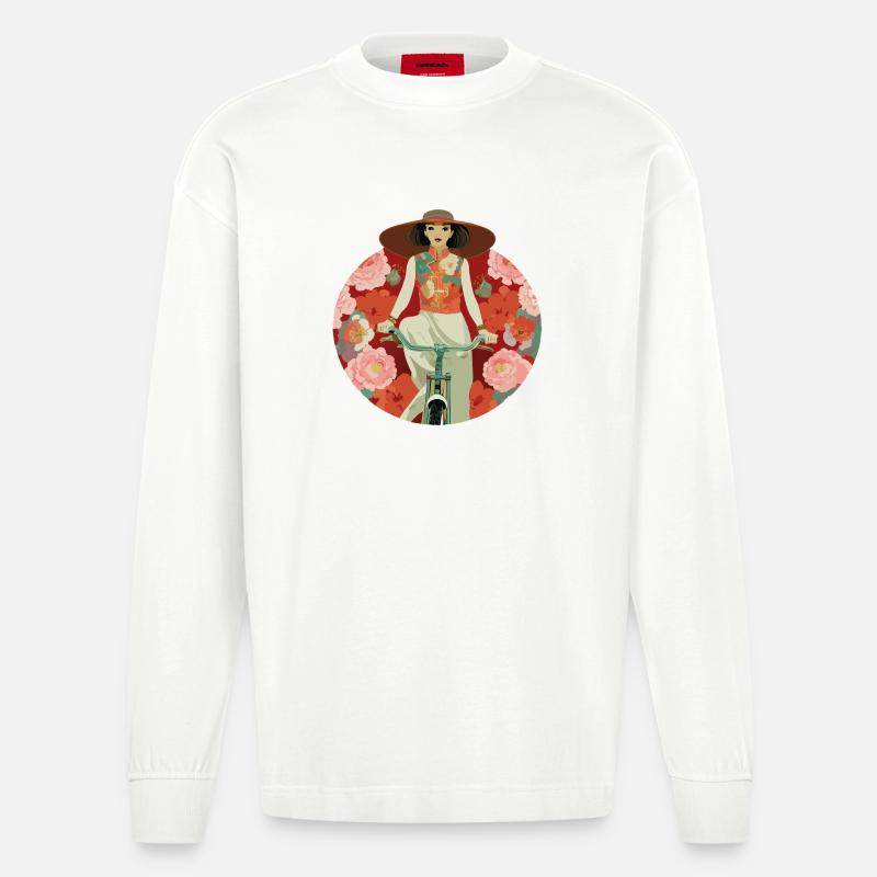 Fahrradfahrerin - Heavyweight Oversized Organic Langarmshirt Made in EU - OFF WHITE
