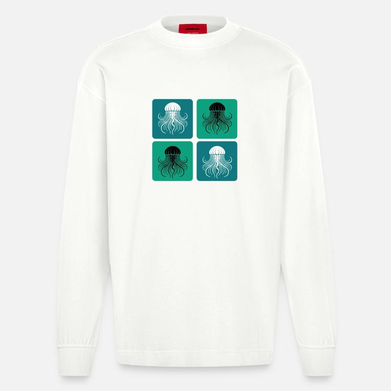Méduse – Art minimal de l’océan - Manches longues bio épais oversize fabriqué en UE - OFF WHITE