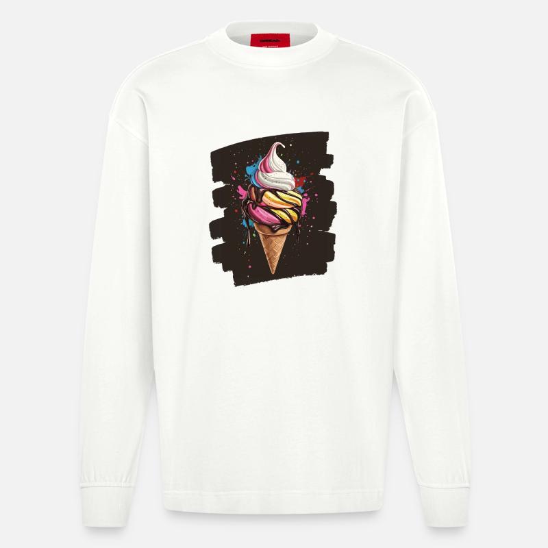 Eiscreme Eis - Heavyweight Oversized Organic Langarmshirt Made in EU - OFF WHITE