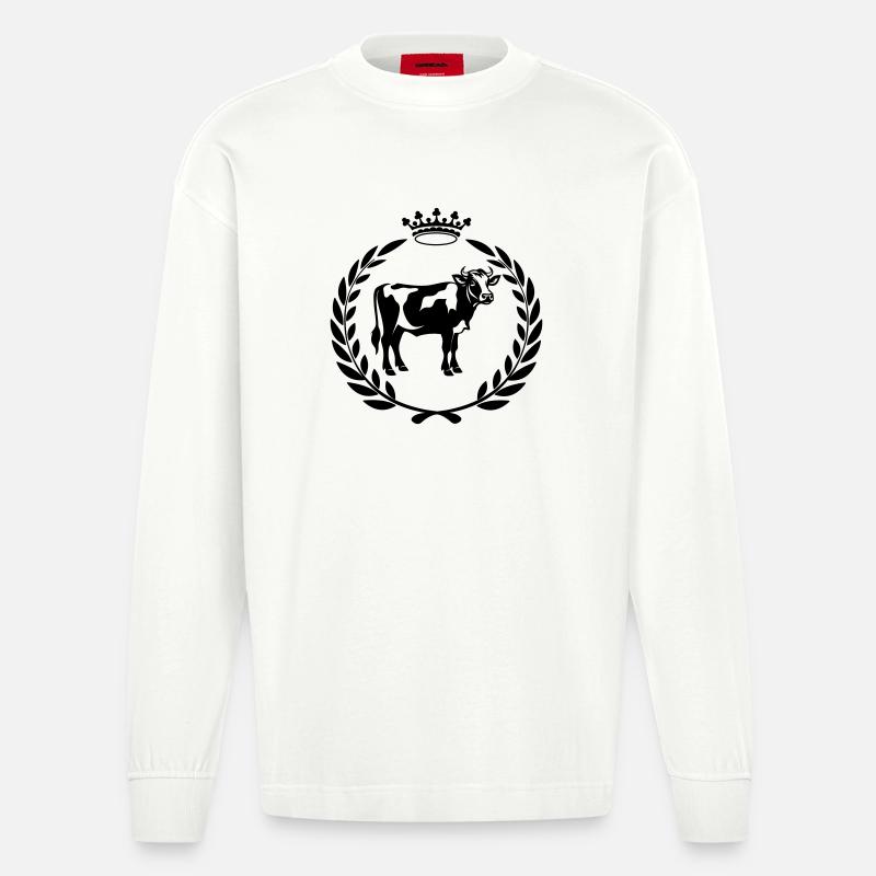 Kuh mit Krone im Lorbeerkranz - Heavyweight Oversized Organic Langarmshirt Made in EU - OFF WHITE