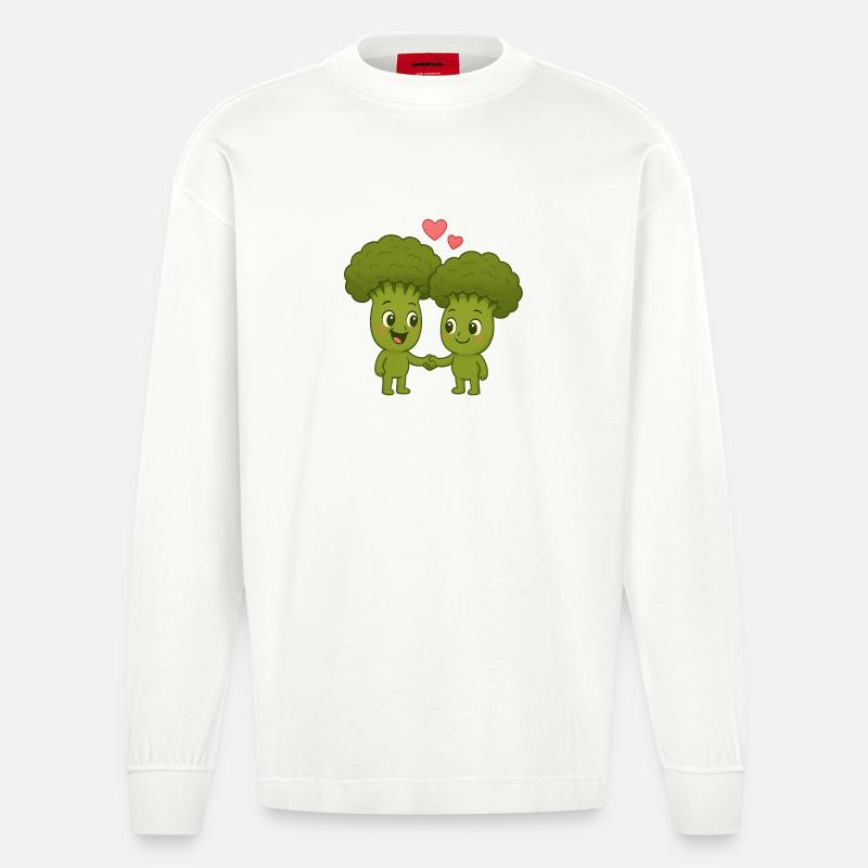 Mignon brocoli avec des cœurs - Manches longues bio épais oversize fabriqué en UE - OFF WHITE
