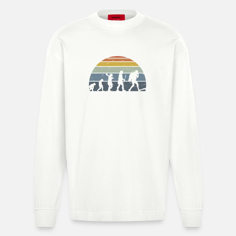 Die Evolution des Silhouettendesigns der Menschheit - Heavyweight Oversized Organic Langarmshirt Made in EU - OFF WHITE