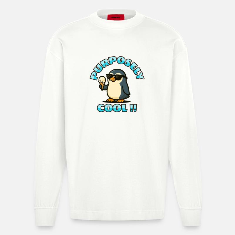 Cooler Pinguin mit Eis - Heavyweight Oversized Organic Langarmshirt Made in EU - OFF WHITE