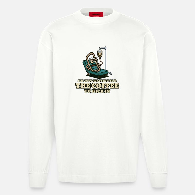 Kaffeekick: Wartender Patient - Heavyweight Oversized Organic Langarmshirt Made in EU - OFF WHITE