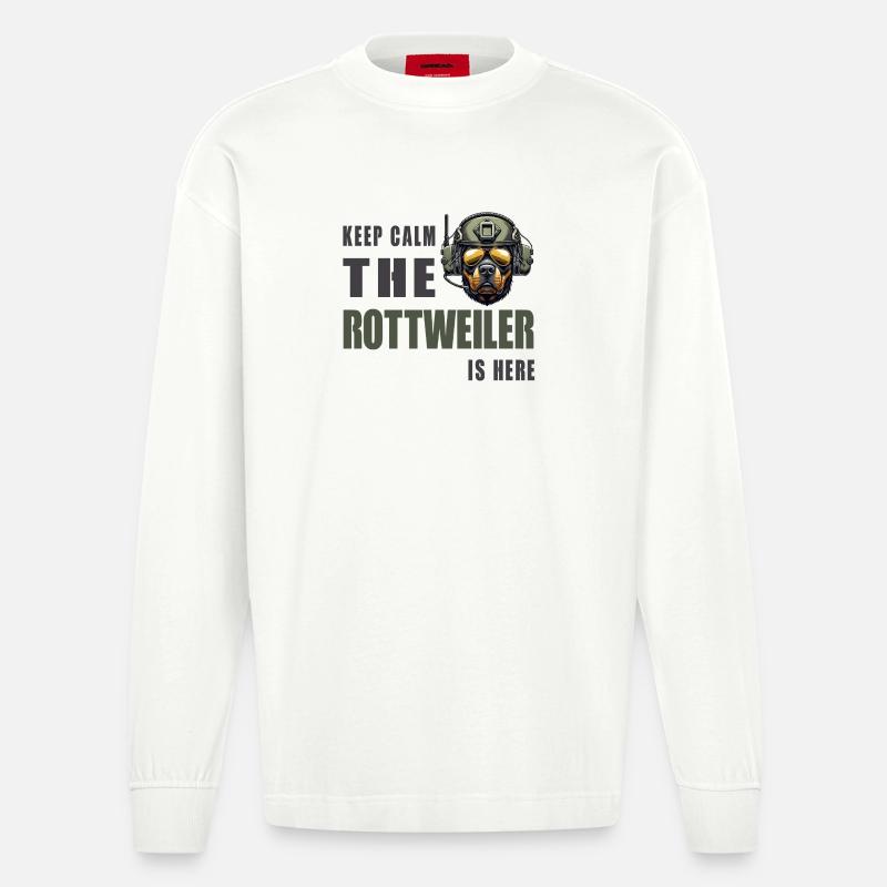 Rottweiler – Keep Calm Design - Heavyweight Oversized Organic Langarmshirt Made in EU - OFF WHITE