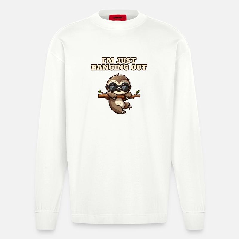 Faultier mit heraushängender Sonnenbrille - Heavyweight Oversized Organic Langarmshirt Made in EU - OFF WHITE