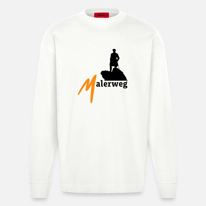 Malerweg, Elbe, Grès, Suisse saxonne - Manches longues bio épais oversize fabriqué en UE - OFF WHITE