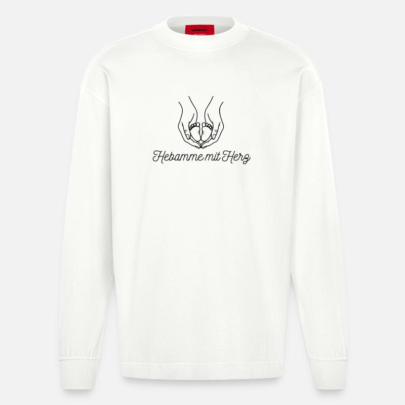 Hebamme mit Herz - personalisierbares Design - Heavyweight Oversized Organic Langarmshirt Made in EU - OFF WHITE