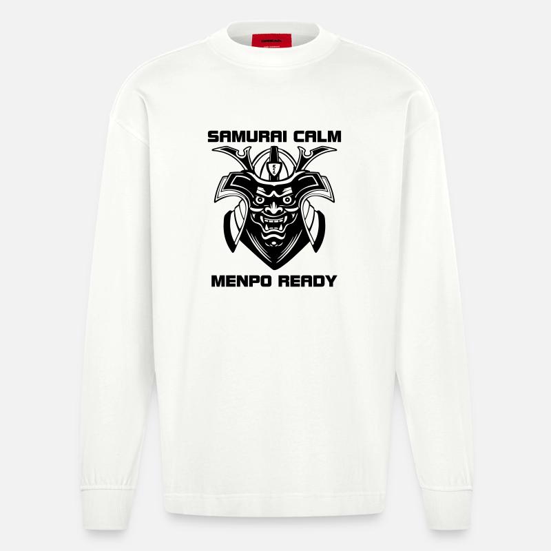 Samurai Calm – Menpo bereit - Heavyweight Oversized Organic Langarmshirt Made in EU - OFF WHITE