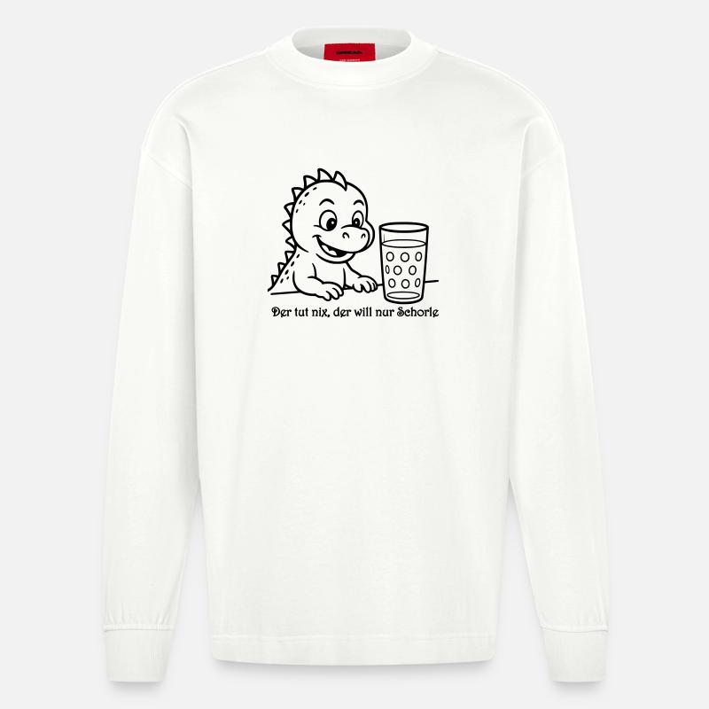 Babydrachen mit Dubbeglas2 - Heavyweight Oversized Organic Langarmshirt Made in EU - OFF WHITE