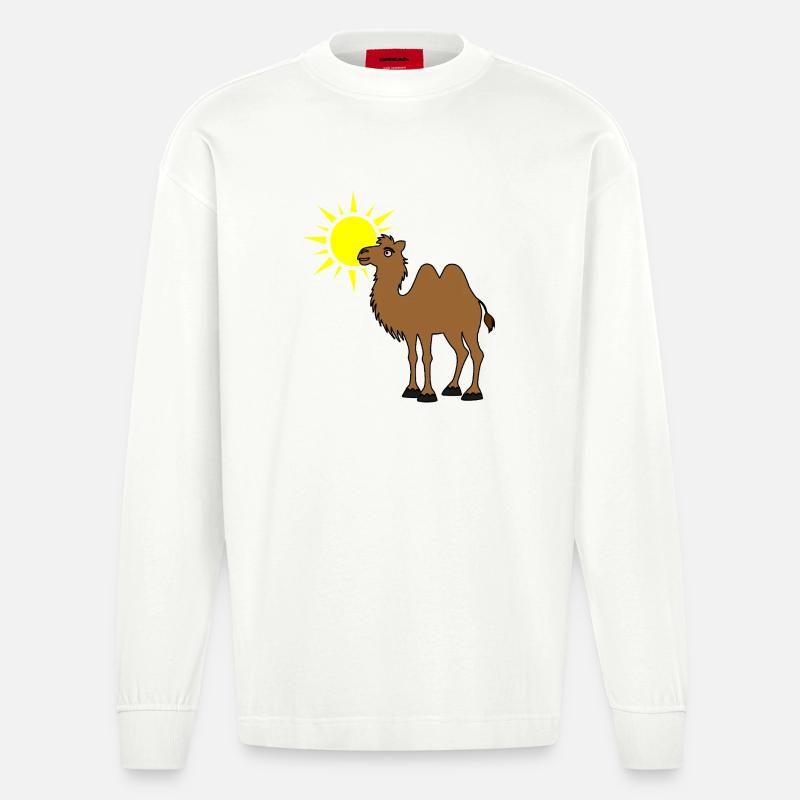 Kamel mit Sonne in der Wüste - Heavyweight Oversized Organic Langarmshirt Made in EU - OFF WHITE