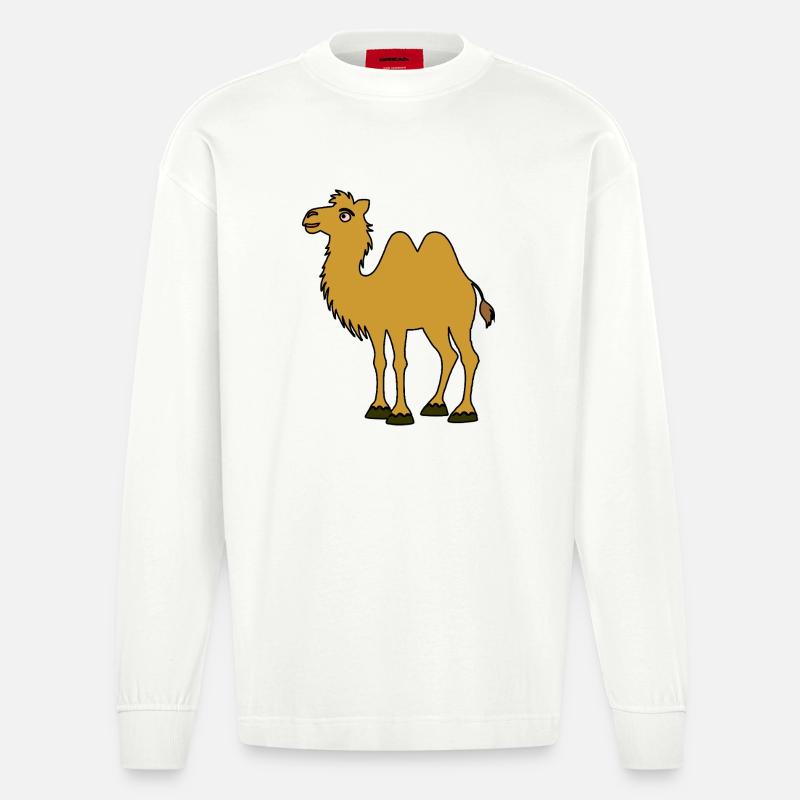 Braunes Kamel mit zwei Höckern - Heavyweight Oversized Organic Langarmshirt Made in EU - OFF WHITE