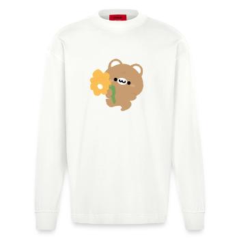 Romantic Bear - Heavyweight Oversized Organic Longsleeve Shirt Made in EU - OFF WHITE - Front
