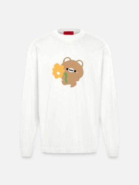 Romantic Bear - Heavyweight Oversized Organic Longsleeve Shirt Made in EU - OFF WHITE