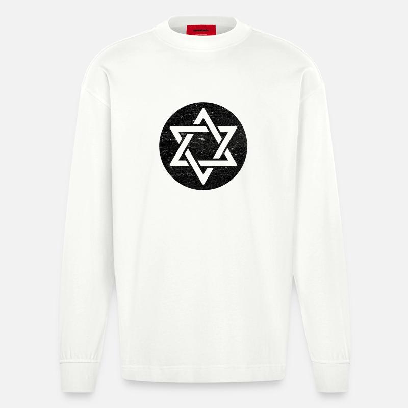 Étoile de David en cercle noir - Manches longues bio épais oversize fabriqué en UE - OFF WHITE