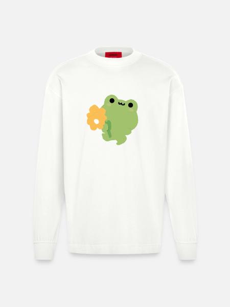 Romantic frog - Heavyweight Oversized Organic Longsleeve Shirt Made in EU - OFF WHITE
