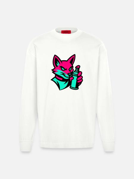Graffiti Fox - Heavyweight Oversized Organic Longsleeve Shirt Made in EU - OFF WHITE
