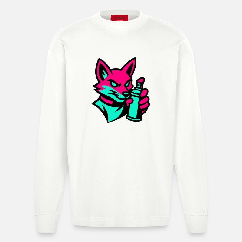 Graffiti Fuchs - Heavyweight Oversized Organic Langarmshirt Made in EU - OFF WHITE