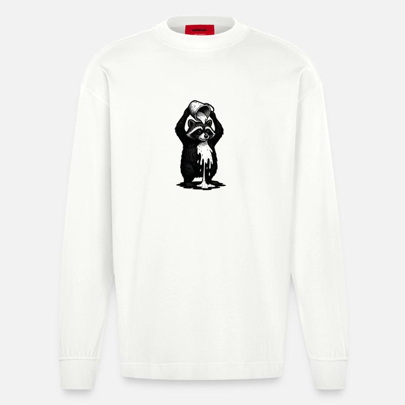 Waschbär mit Farbeimer - Heavyweight Oversized Organic Langarmshirt Made in EU - OFF WHITE