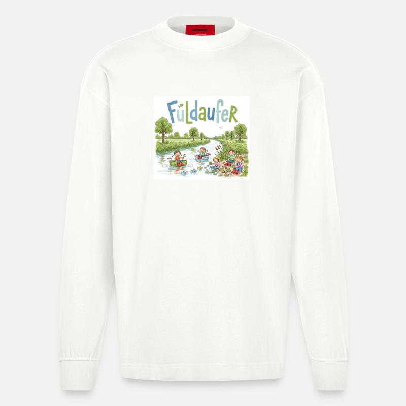 Fuldaufer: Fluss-Abenteuer ! - Heavyweight Oversized Organic Langarmshirt Made in EU - OFF WHITE