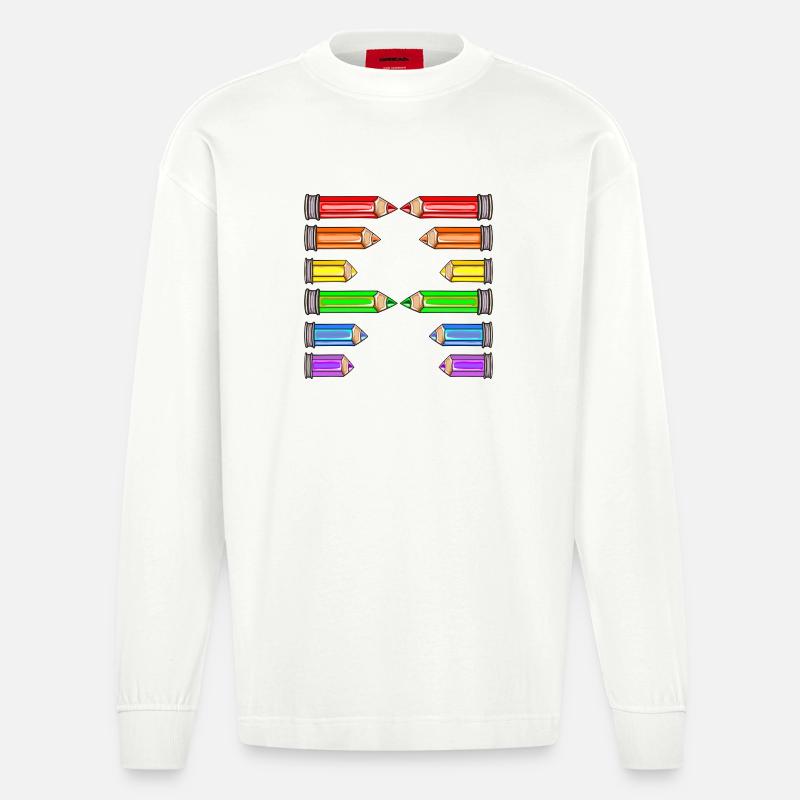 BUCHSTABE A NAME SCHULE BUNTSTIFTE - Heavyweight Oversized Organic Langarmshirt Made in EU - OFF WHITE