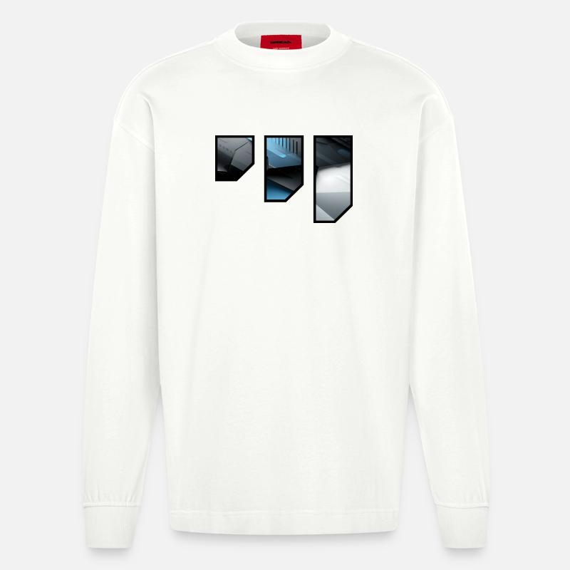 Futuristic Techno Abstract Pattern - Heavyweight Oversized Organic Longsleeve Shirt Made in EU - OFF WHITE