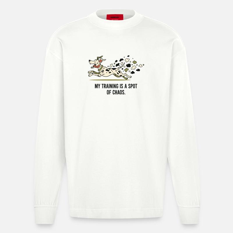 Mein Training ist ein Fleckchen Chaos - Heavyweight Oversized Organic Langarmshirt Made in EU - OFF WHITE